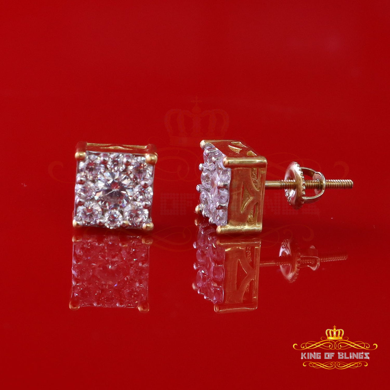 King of Bling's Hip Hop 925 Yellow Silver 1.68ct Cubic Zirconia Women's / Men's Square Earrings