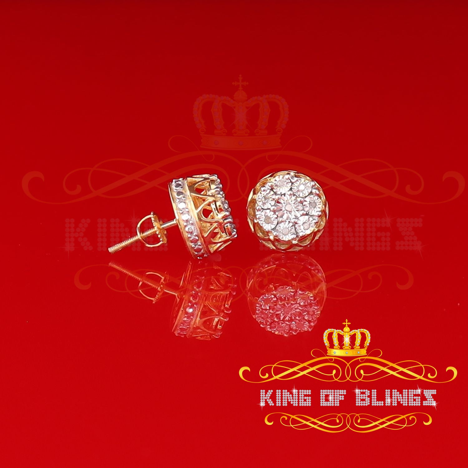 King of Blings-925 Sterling Silver Yellow 0.07ct Diamond For Men's & Women's Floral Earrings KING OF BLINGS