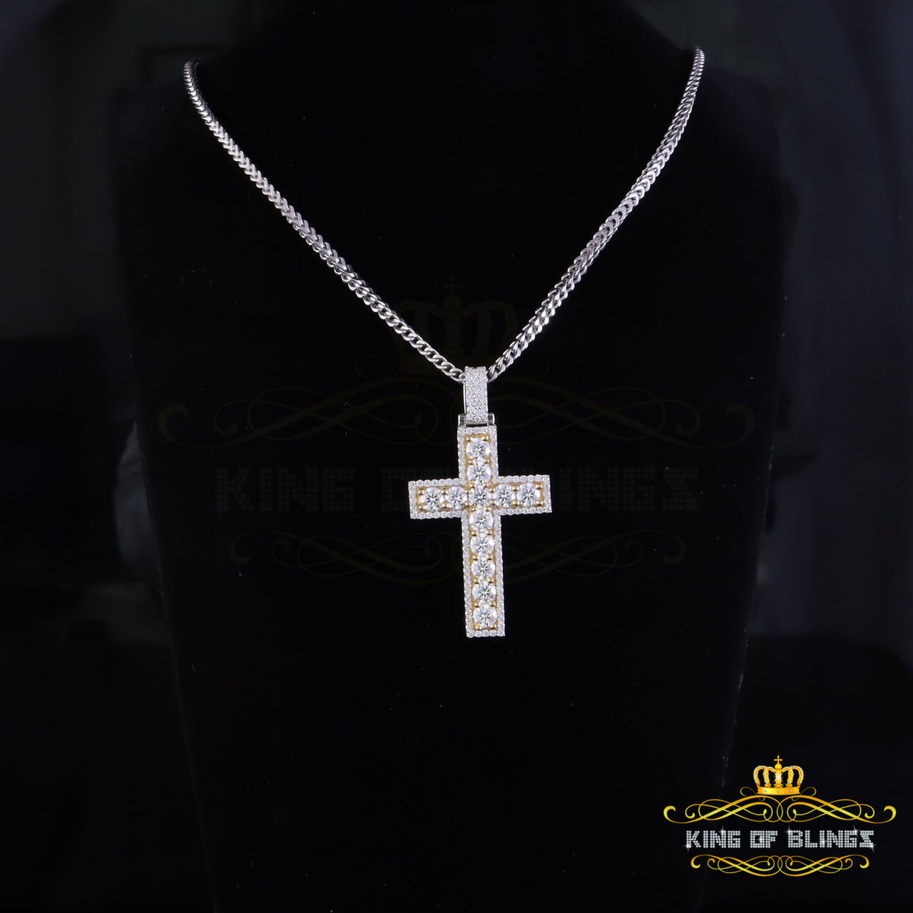 King Of Bling's Men's & Women' 7.50ct VVS D Moissanite White Sterling Silver Charm Cross Pendant