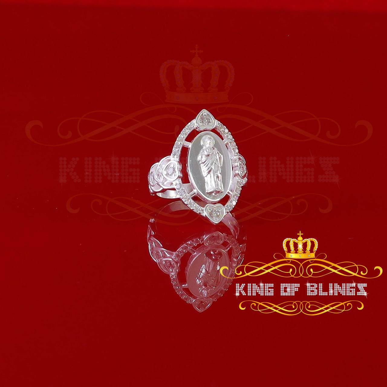 King Of Bling'sWhite 925 Silver Saint Jude Thaddaeus CZ Women's Medallion Religious Ring SZ 6