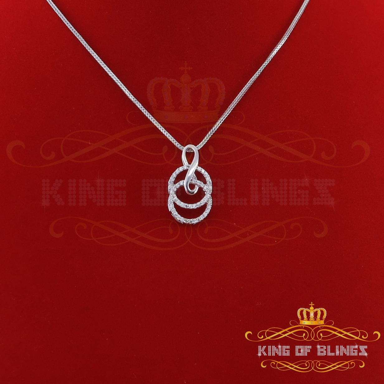 King Of Bling's White Silver Pendant Double Circle With Infinite Necklace 1.44ct Cubic Zirconia
