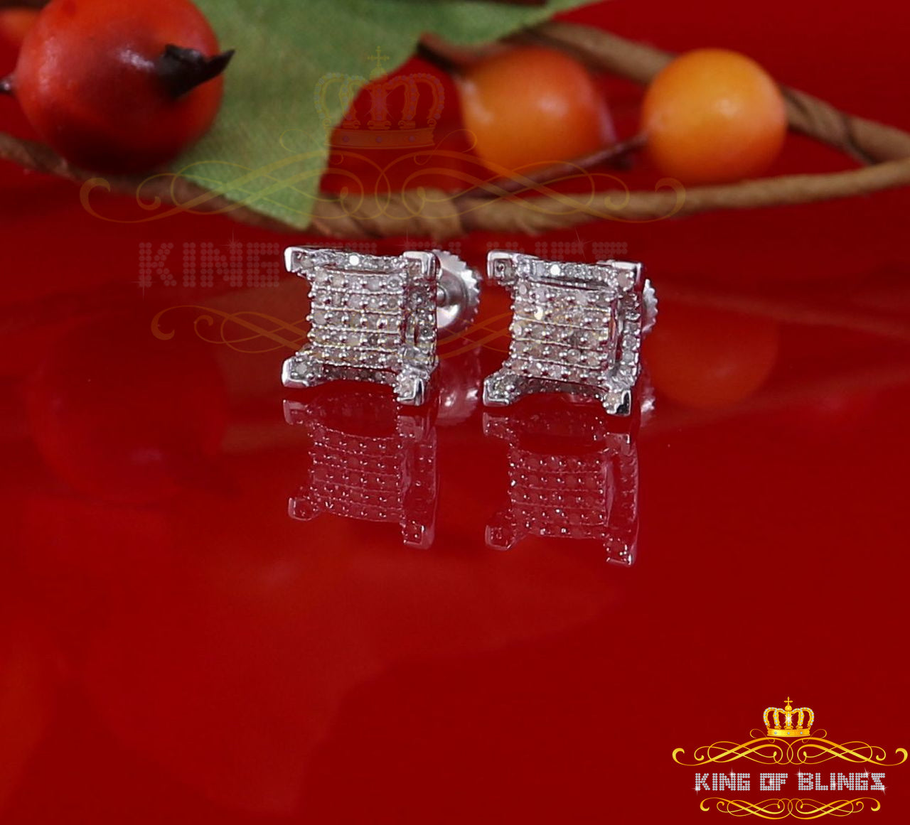 King Of Bling's Aretes Para 925 Sterling White Silver 0.25ct Diamond Women & Men Stud Earrings