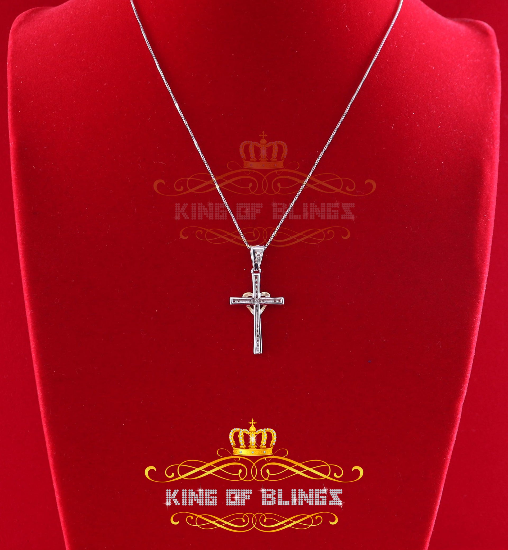 King Of Bling's White 925 Sterling Silver Cross with Heart Pendant with 0.22ct Cubic Zirconia KING OF BLINGS