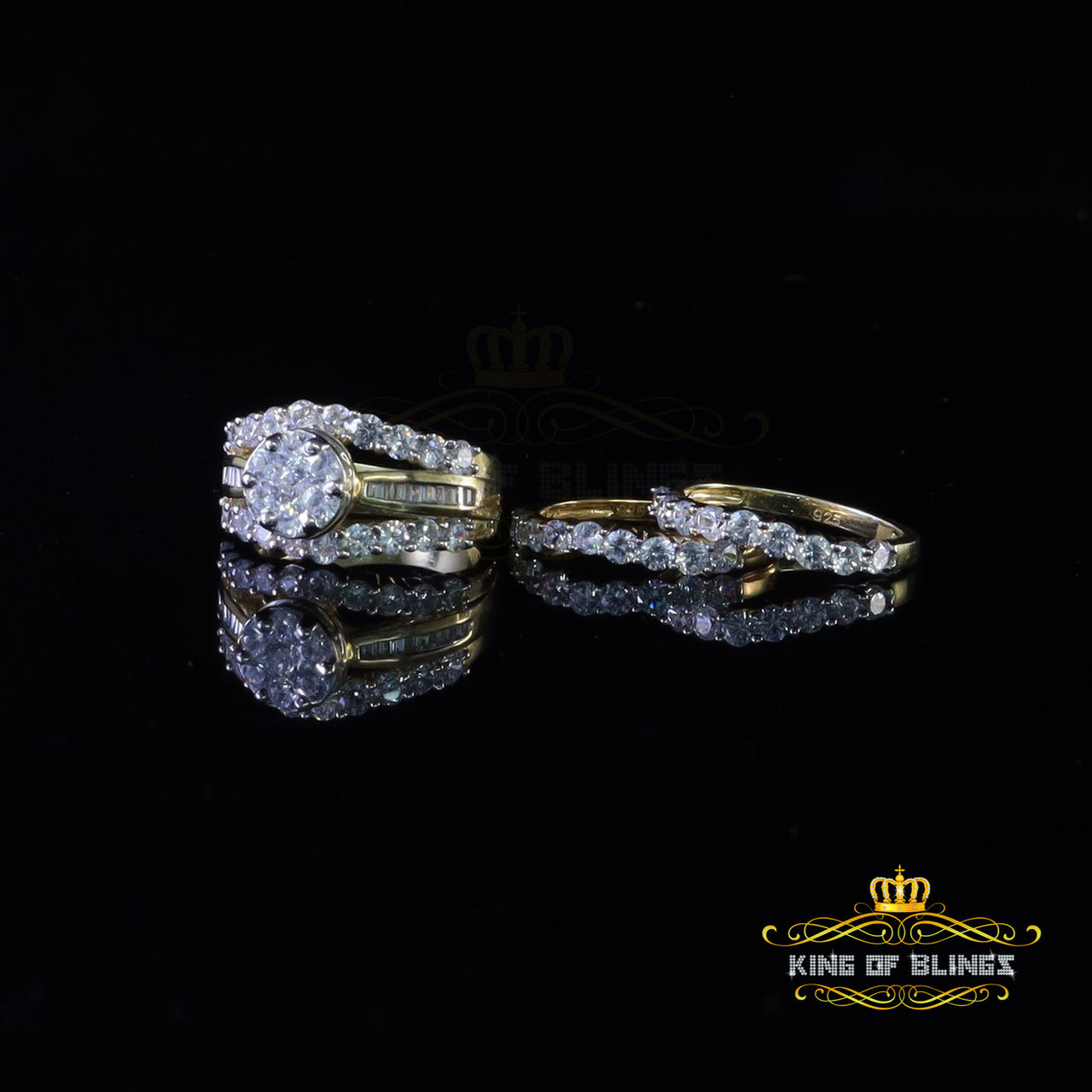 King Of Bling's Silver 8.50ct Cubic Zirconia Piece Double Halo Bridal Yellow Womens Ring Size 9