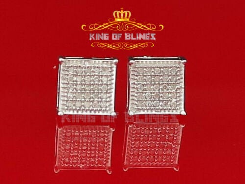King Of Bling's Aretes Para Hombre 925 White Silver 0.15ct Diamond Women & Men Square Earrings