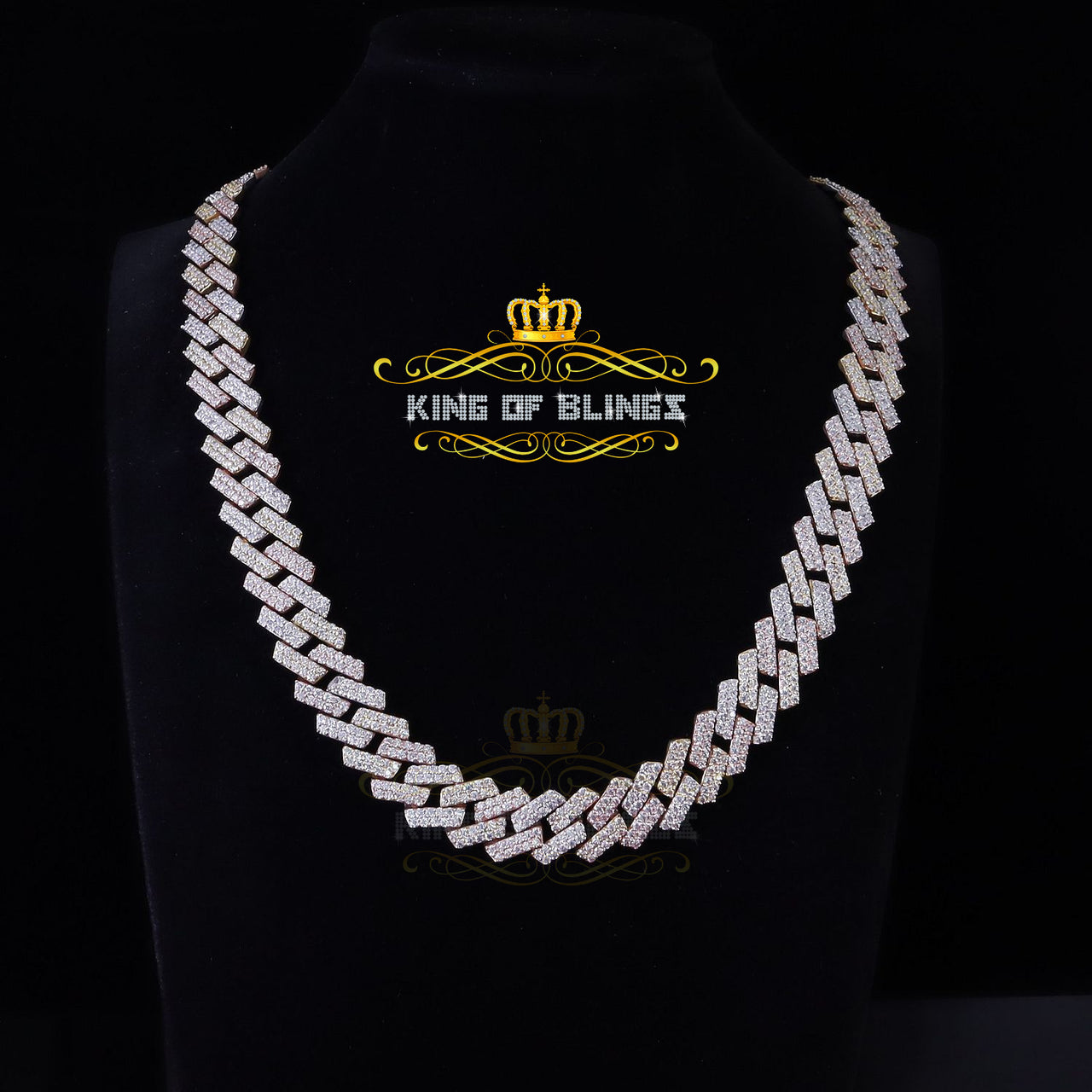 King Of Bling's 925 Silver 35ct Moissanite White Men's Cuban Necklace SZ22 inch & 14mm Width