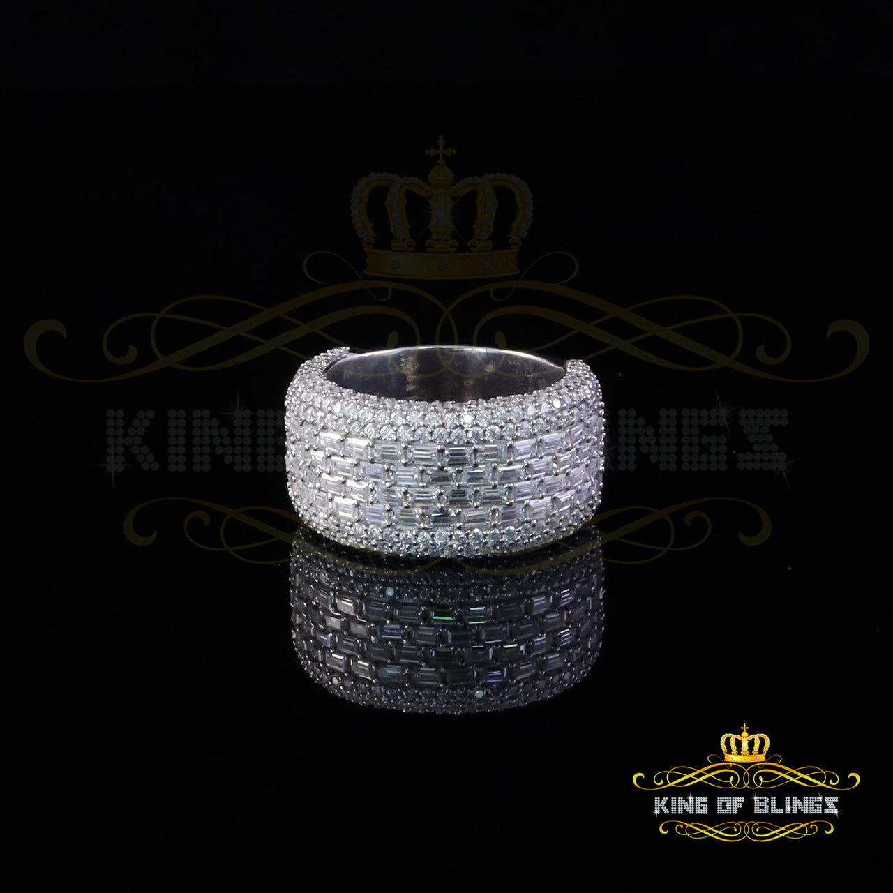 King of Bling's Men's/Womens Silver White 6.00ct VVS 'D' Moissanite Baguette Stone Band Size 10 King of Blings