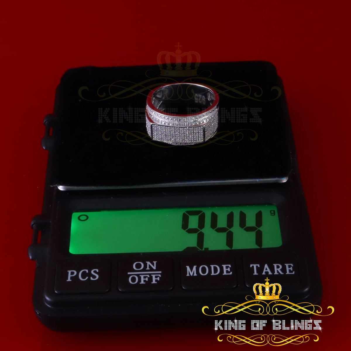 King Of Bling's Trendy Micro 0.33ct Real Diamond Men's 925 Silver White Band Style Ring Sz 10 KING OF BLINGS