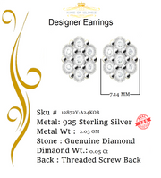 King of Blings-0.05ct Diamond 925 Sterling Silver Yellow Floral Earrings For Men's / Women's KING OF BLINGS