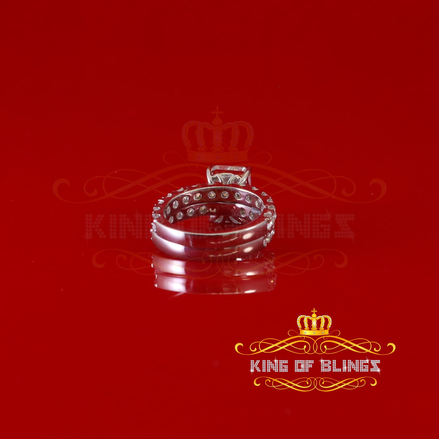 King of Bling's 925 Silver Mens/Women Bridal Rings Emerald Shape Size 8 White 7.00ct Moissanite KING OF BLINGS