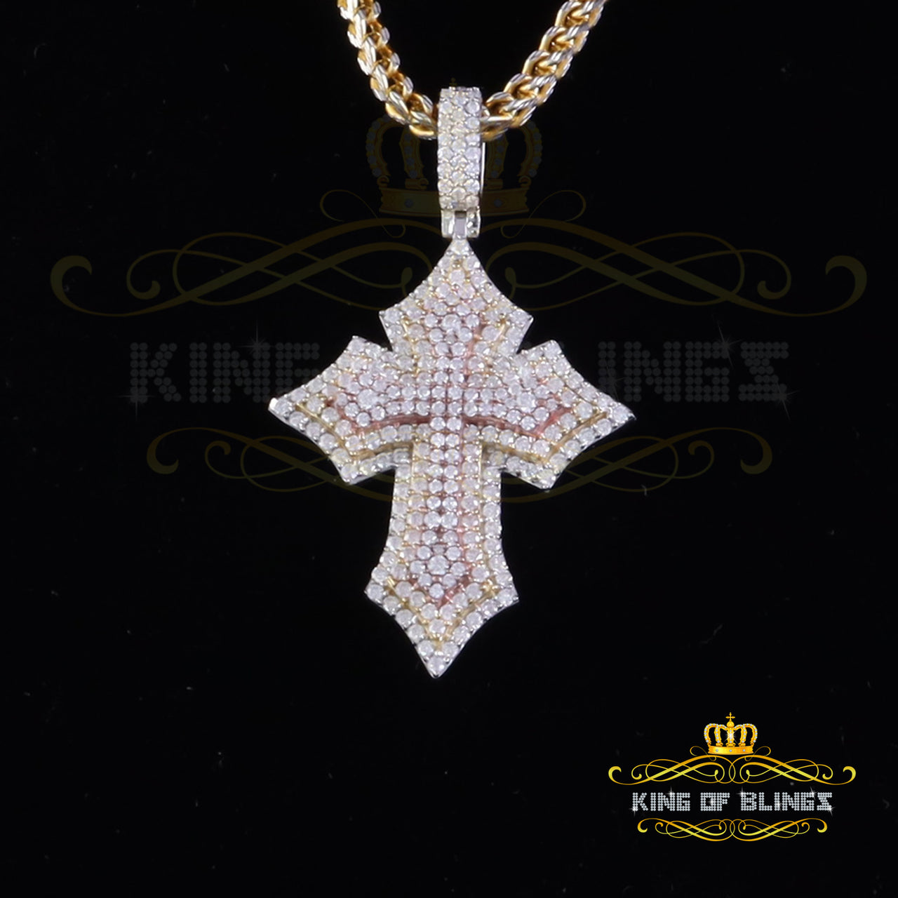 King Of Bling's Cross Yellow Charm Pendant 2.50ct VVS D Moissanite Sterling Silver Men's & Women KING OF BLINGS