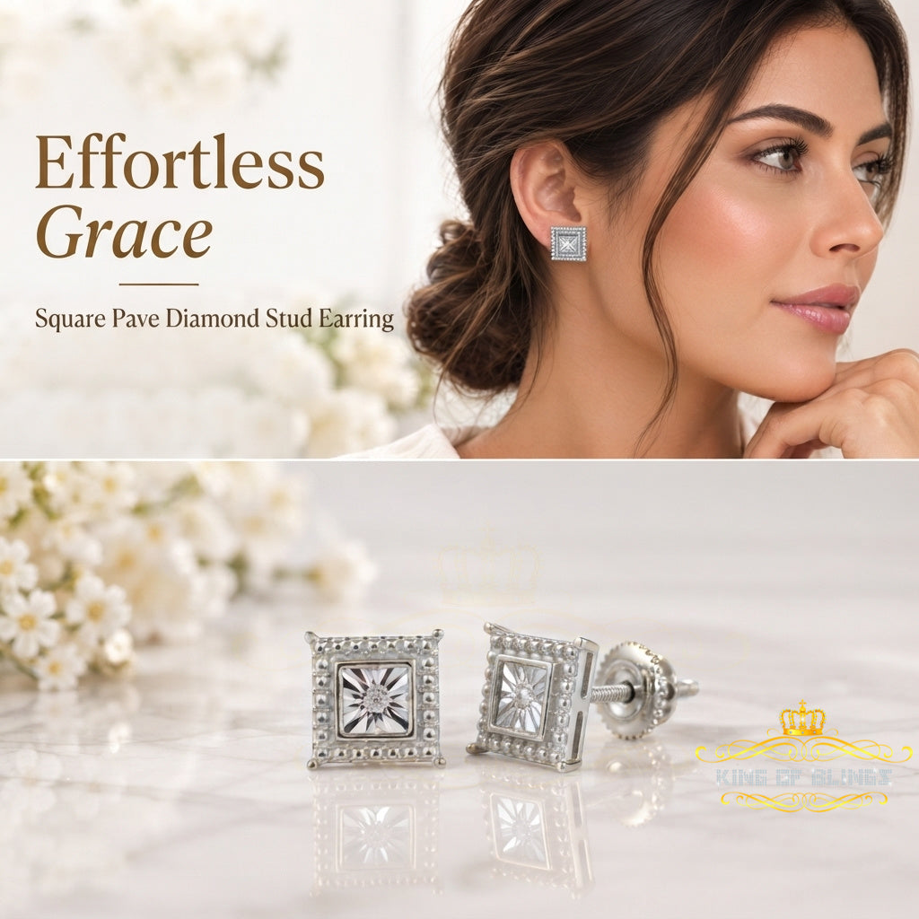 King Of Bling's 925 Sterling Silver White Hip Hop 0.01ct Diamond Men's & Women's Stud Earrings KING OF BLINGS