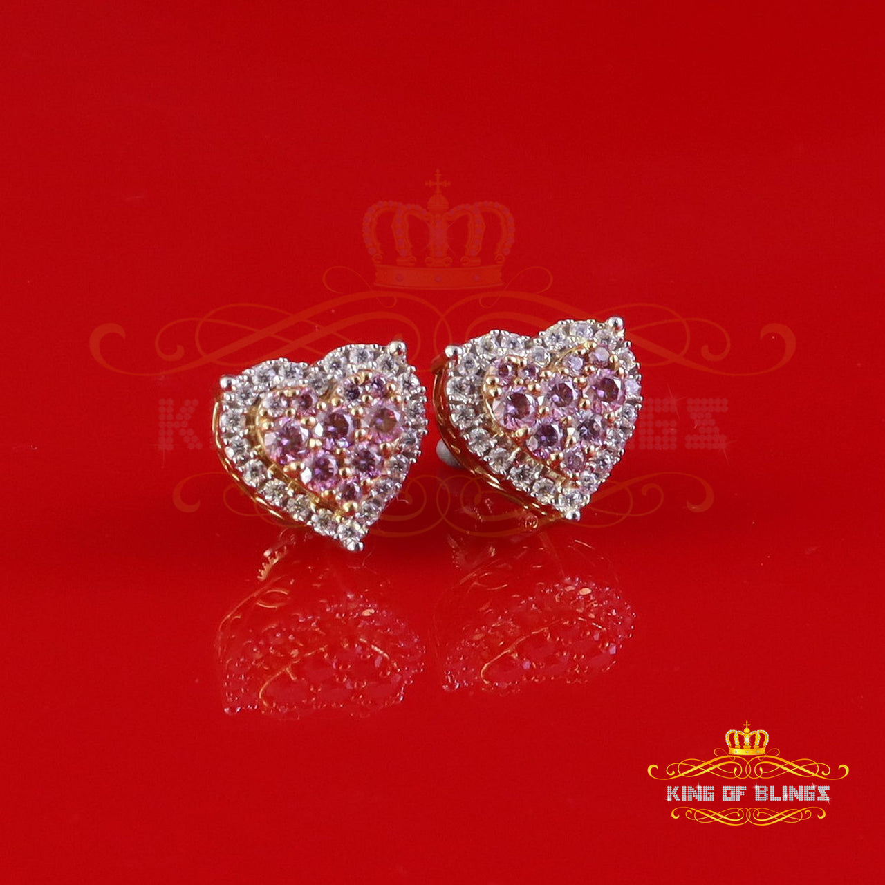 King  of Bling's New Men's/Women's 1.66 ct VVS D Pink Moissanite 925 Silver Yellow Heart Earrings