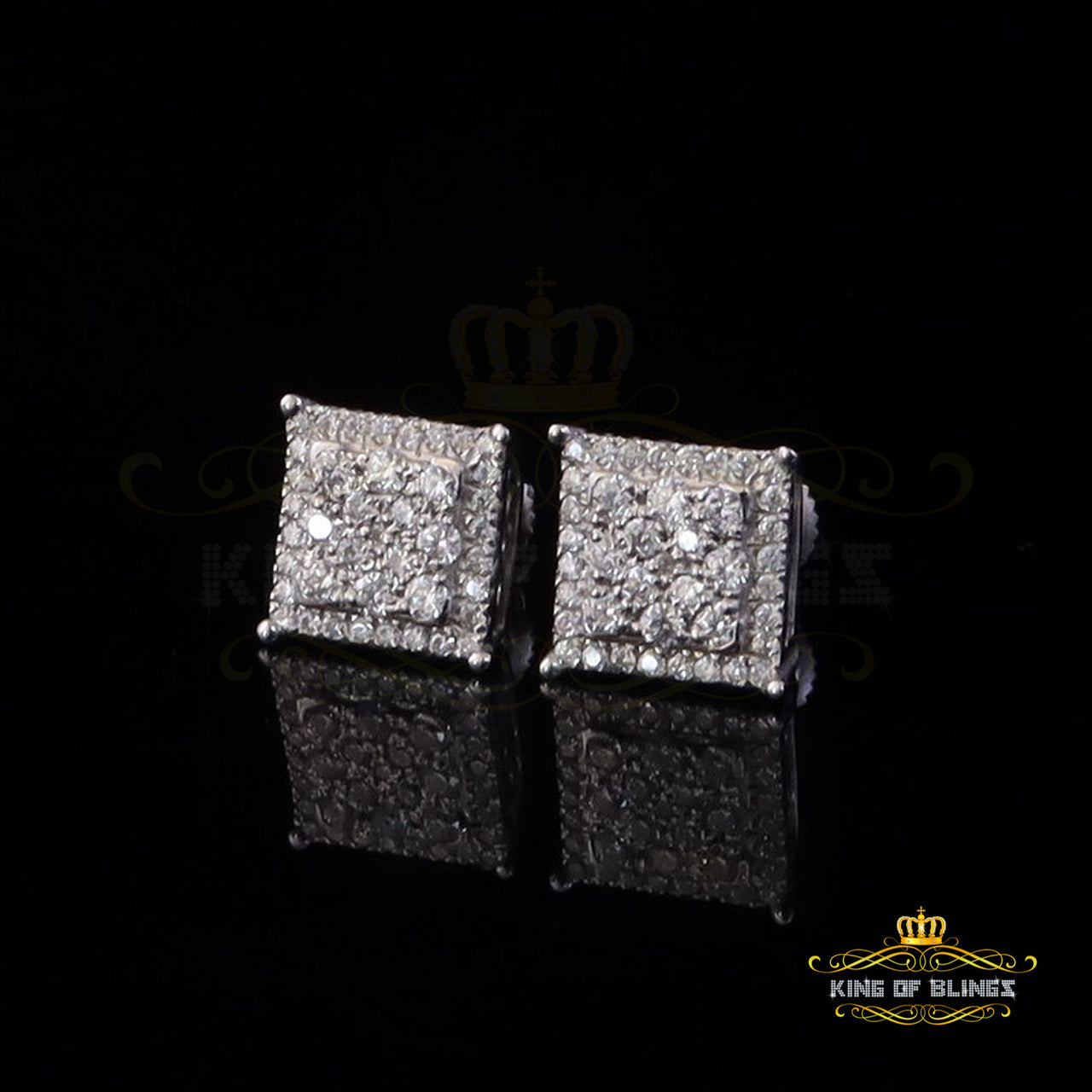 King of Bling's Men's/Womens 925 Silver White 0.55ct VVS 'D' Moissanite Square Stud Earrings