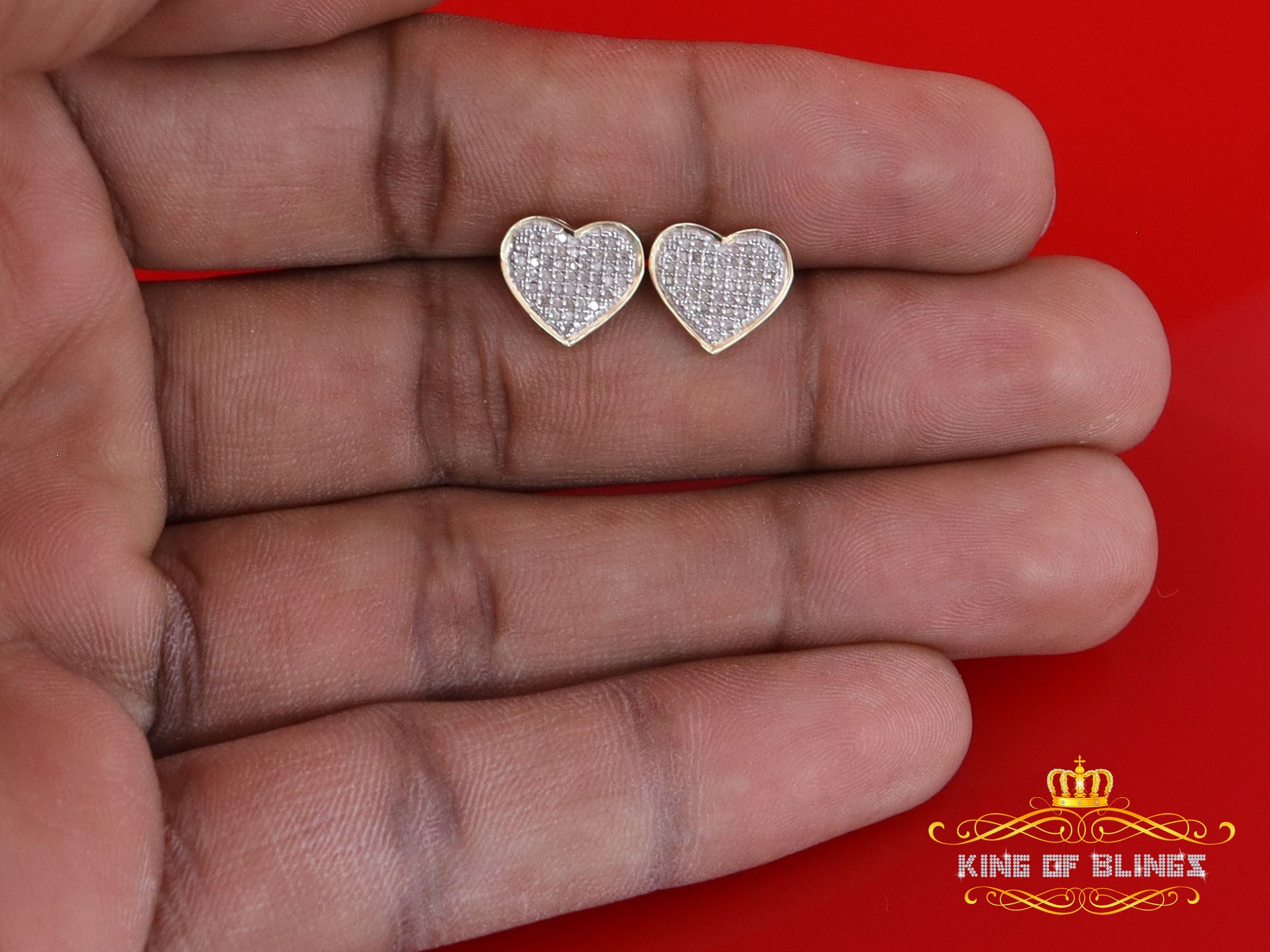 King of Blings-Aretes Para Hombre Heart 925 Yellow Silver 0.33ct Diamond Women's /Men's Earring KING OF BLINGS