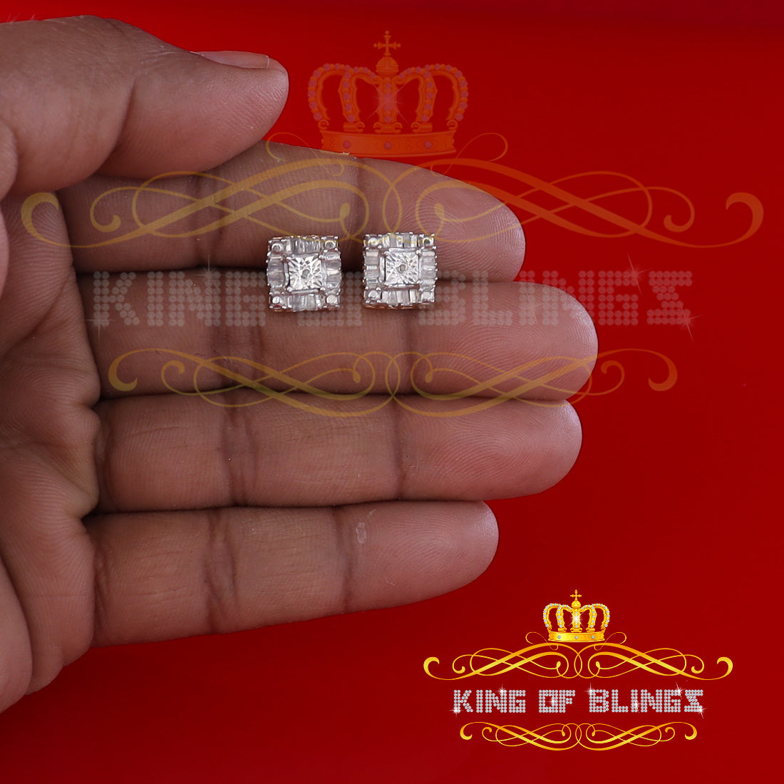 King of Blings-Aretes Para Hombre Yellow 925 Silver 0.20ct Diamond Men & Women Square Earrings