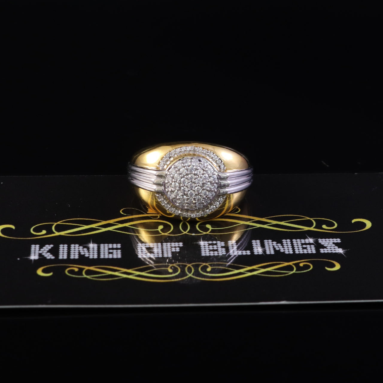 King Of Bling's Sterling Yellow Silver 0.00ct Cubic Zirconia Two Tone Men's Ring Size 11 KING OF BLINGS