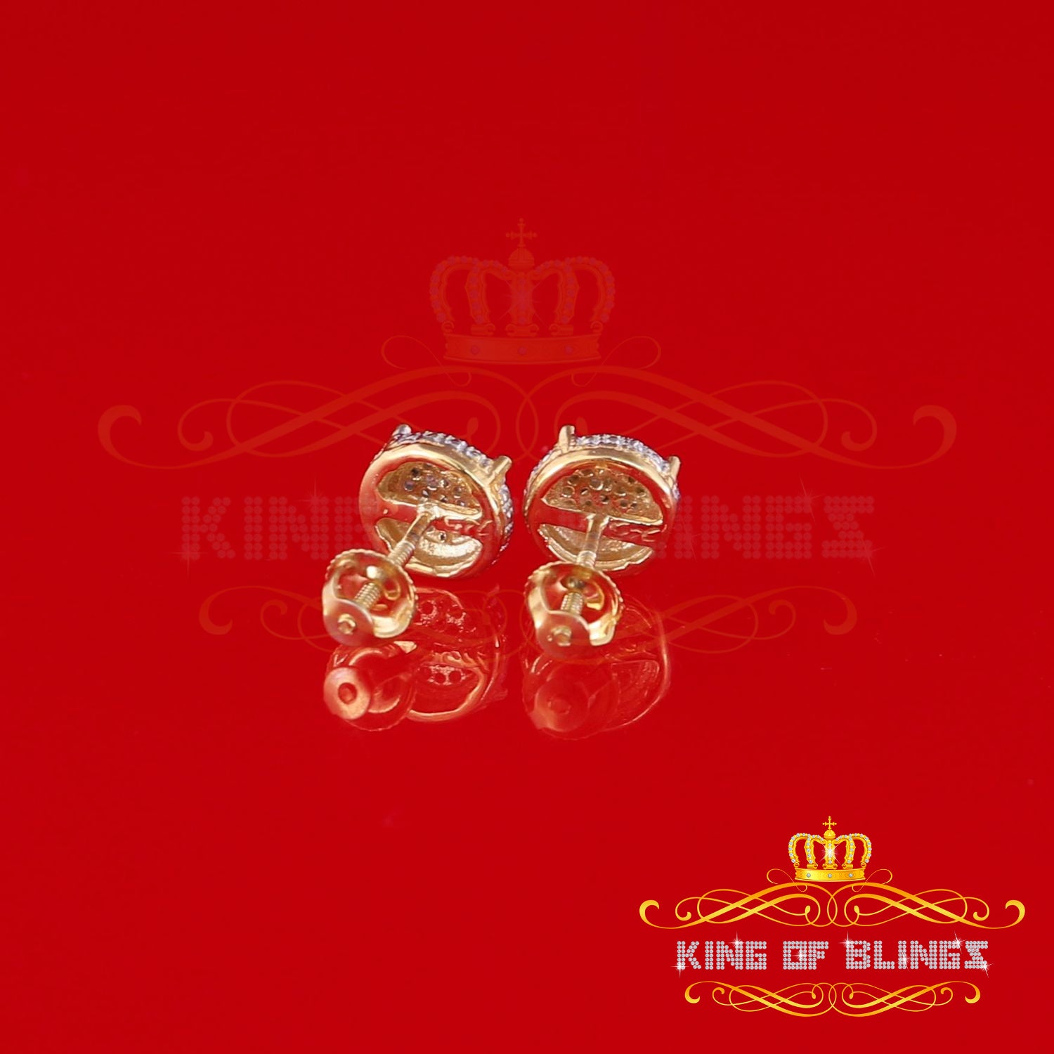 King of Blings-925 Sterling Silver 0.10ct Diamond For Women's & Men's Yellow Stud Round Earring KING OF BLINGS