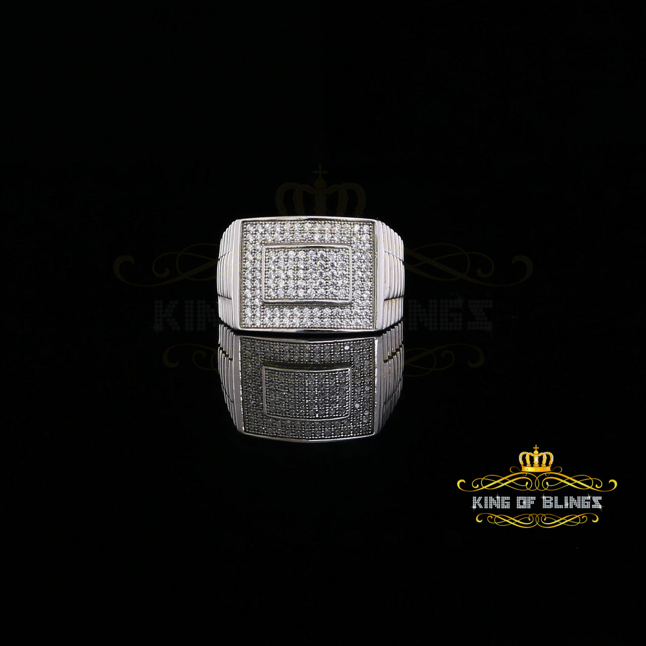 King Of Bling's925 Sterling White Silver Square 1.20ct Cubic Zirconia Men's Ring Big Size10
