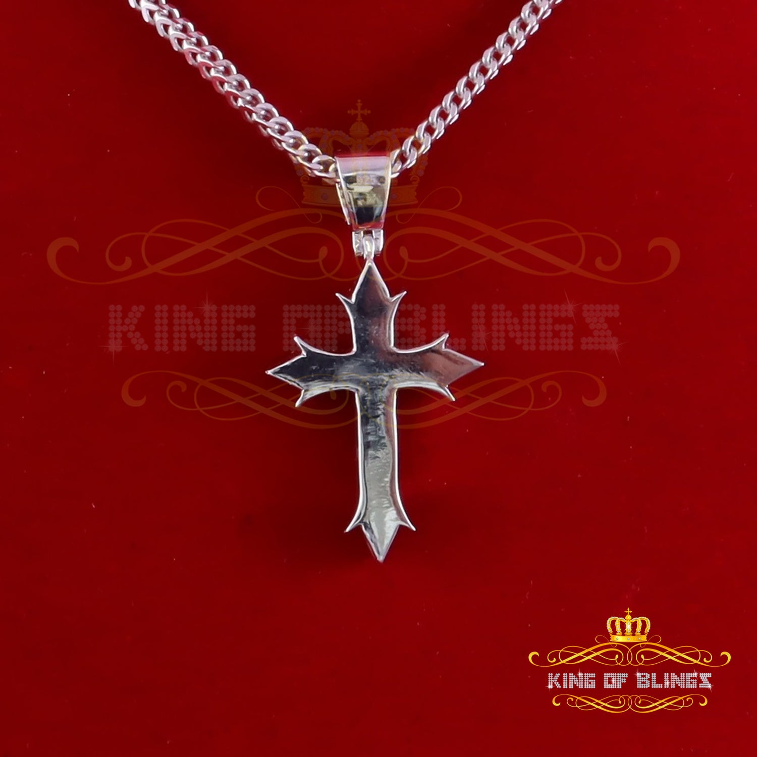 King Of Bling's Shiny 2.0ct VVS D Moissanite White Silver Charm Cross Pendant Men's & Women's KING OF BLINGS