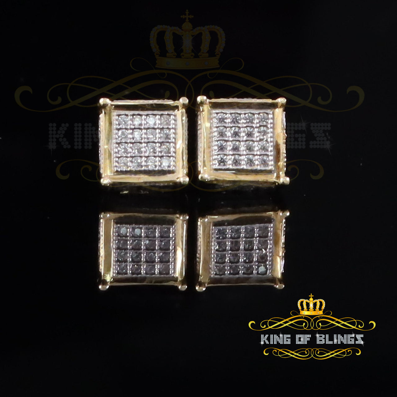 King of Bling's Elegant Square Yellow 925 Silver Screw Back 0.96ct Cubic Zirconia Ladies Earring