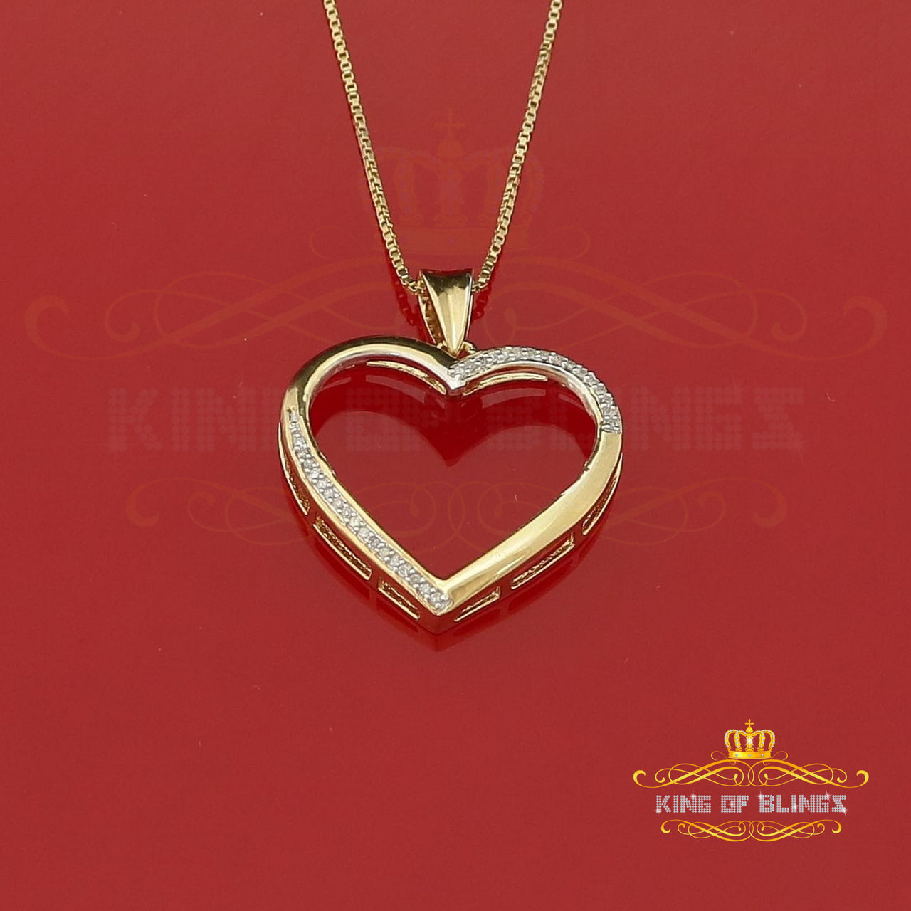 King Of Bling's Real 0.12ct Diamond 925 Sterling Silver HEART Charm Necklace Yellow Pendant KING OF BLINGS