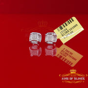 King Of Bling's 0.10 ct Real Diamond 3D Puff Cushion Square Crown White 925 Silver Stud Earrings KING OF BLINGS