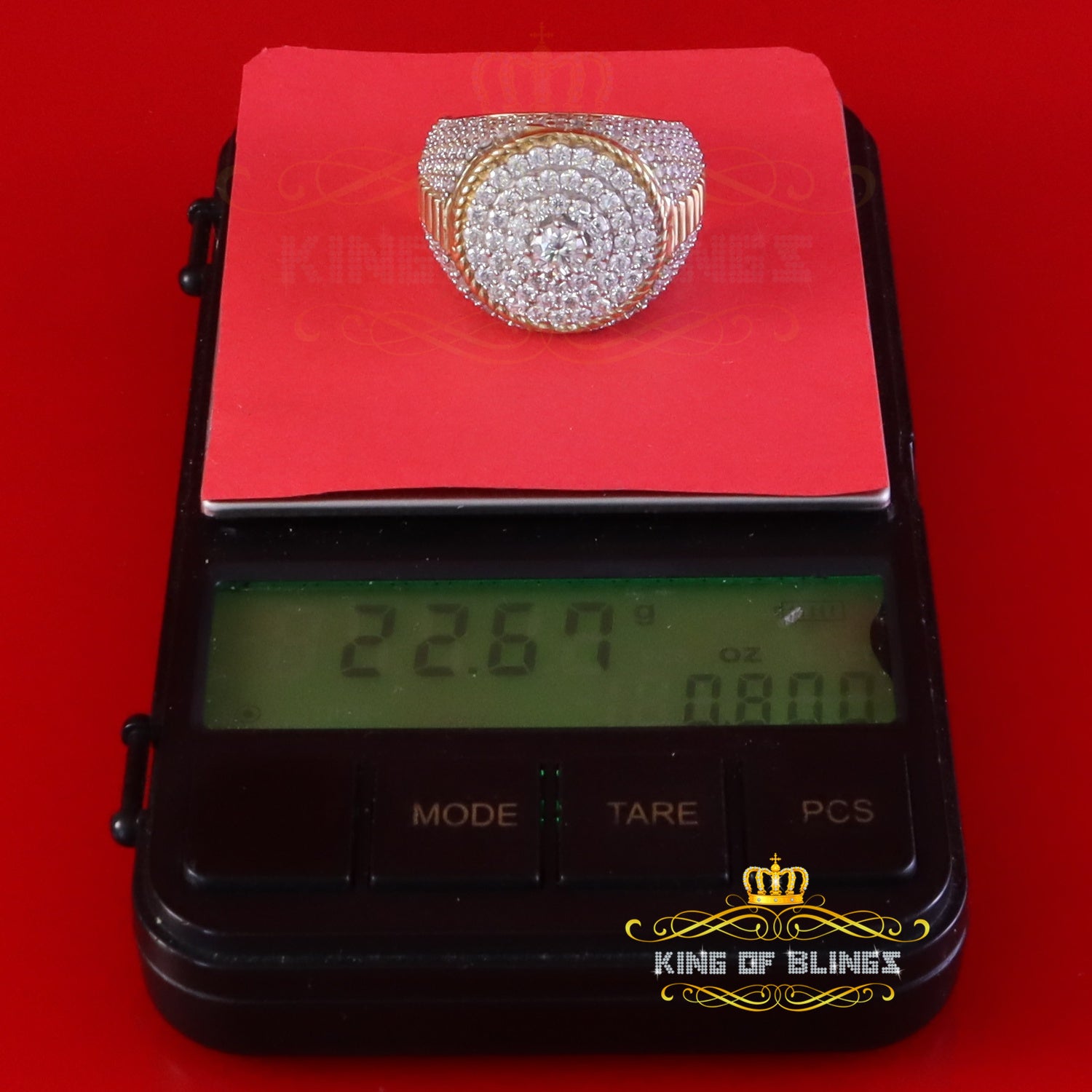King of Bling's Yellow 925 Silver 6.00ct VVS 'D' Moissanite Stone Round Rings Size 10 Men's King of Blings