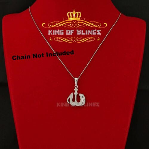 King Of Bling's Real 0.20CT Diamond Stone ALLAH 925 Sterling Silver White Charm Necklace Pendant
