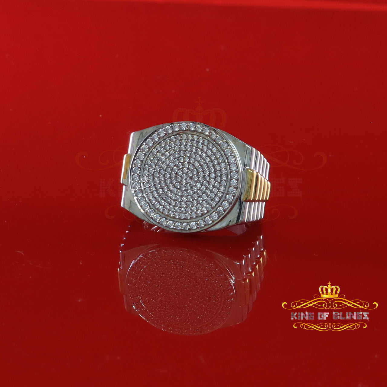 King Of Bling's925 silver Jewelry White 2.50CT CZ Wide Round Mens Adjustable Ring Size 11 to 13