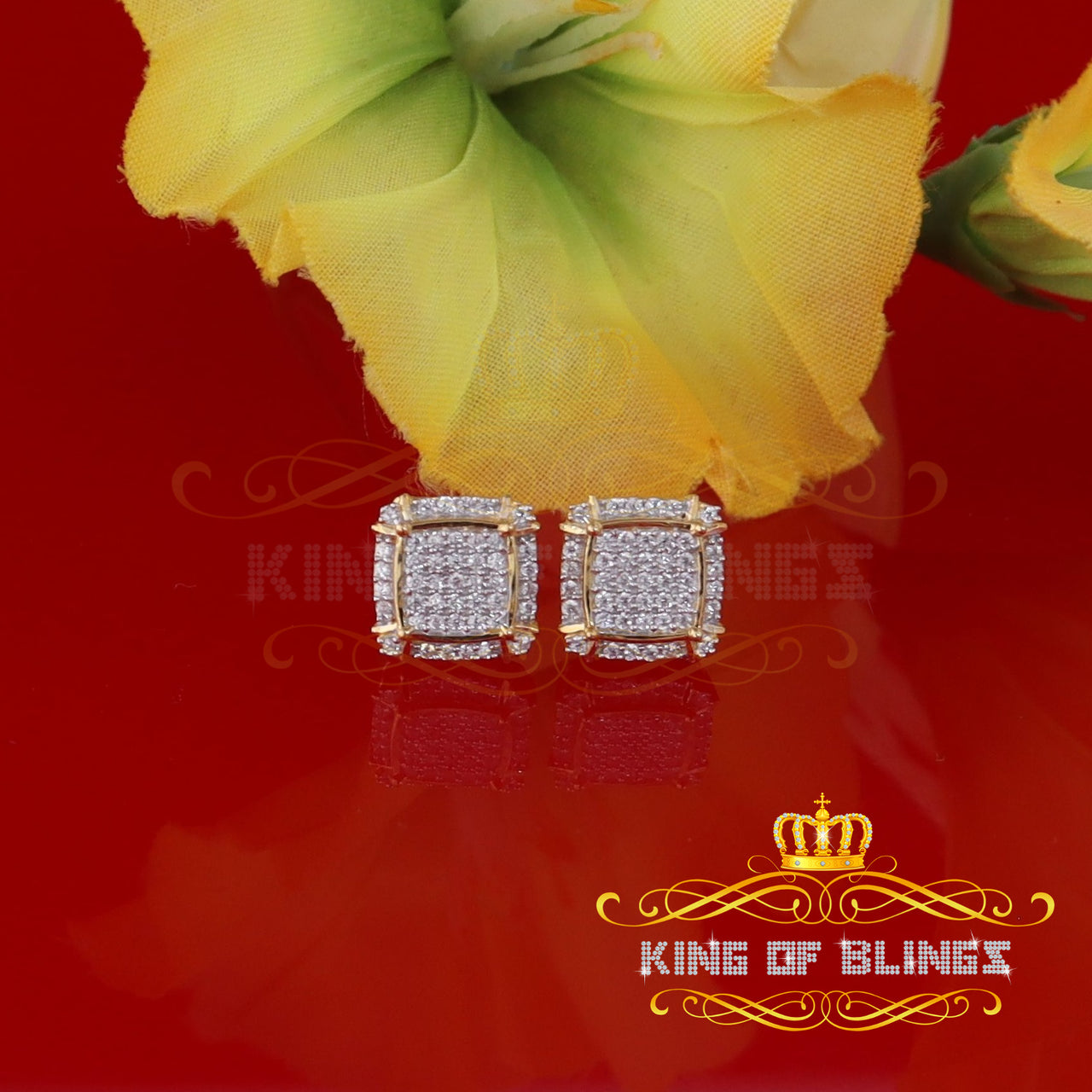 King of Bling's 925 Silver Sterling Yellow 0.72ct Cubic Zirconia Hip Hop Square Women's Earrings KING OF BLINGS