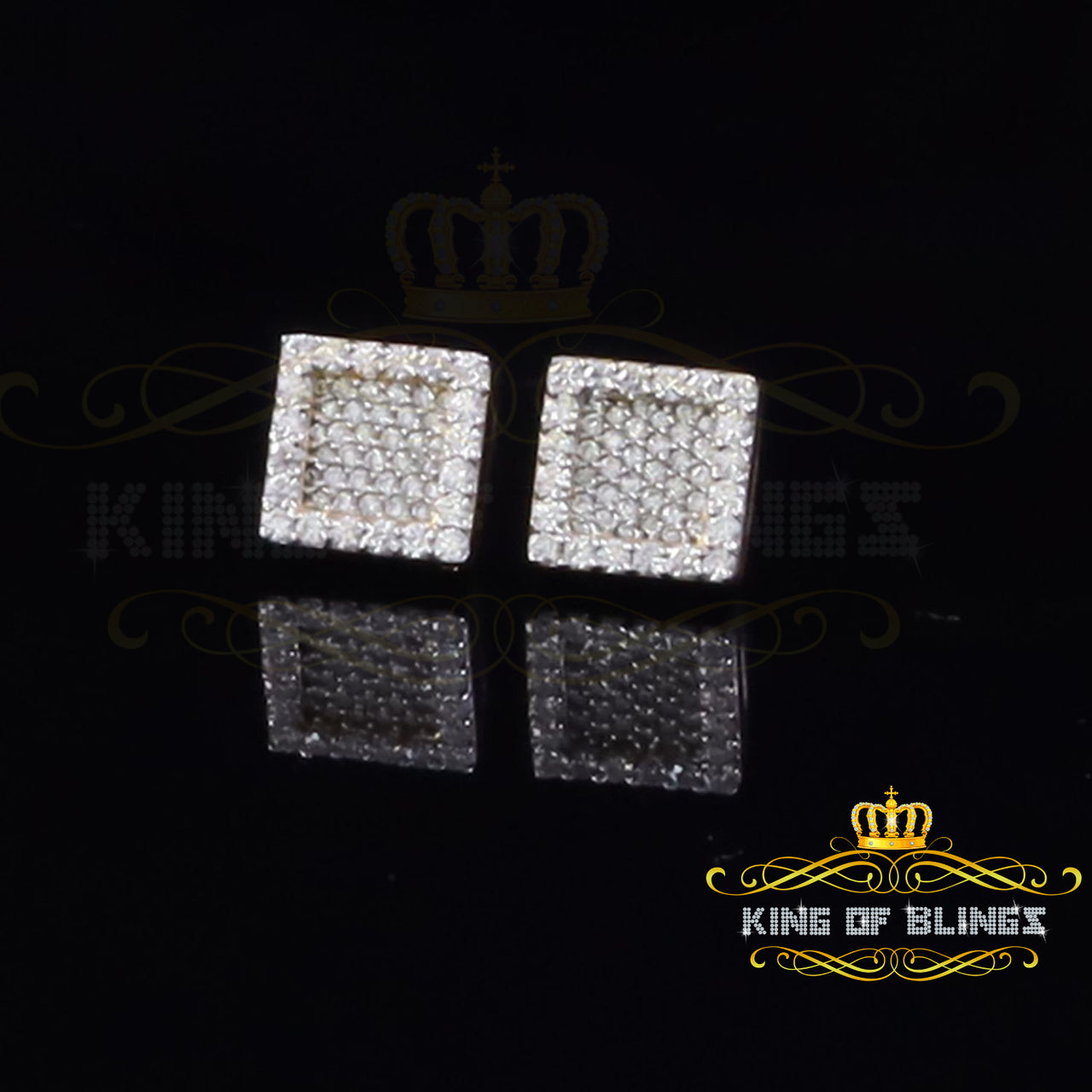 King  of Bling's 925 Yellow Silver 0.80ct VVS 'D' Moissanite Square Stud Earring Men's/Womens
