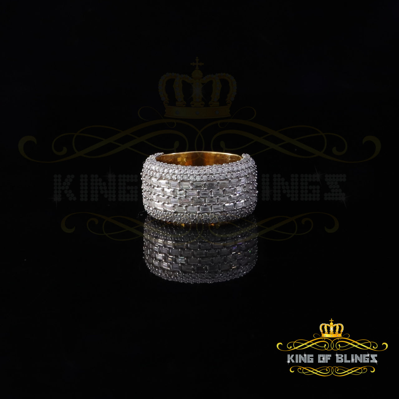 King of Bling's Men's/Womens Silver Yellow 6.00ct VVS 'D' Moissanite Baguette Stone Band Size 10 King of Blings