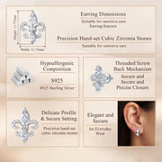 King of Bling's 925 White Silver Ladies Fleur de Lis Screw Back 2.43ct Cubic Zirconia Earrings KING OF BLINGS