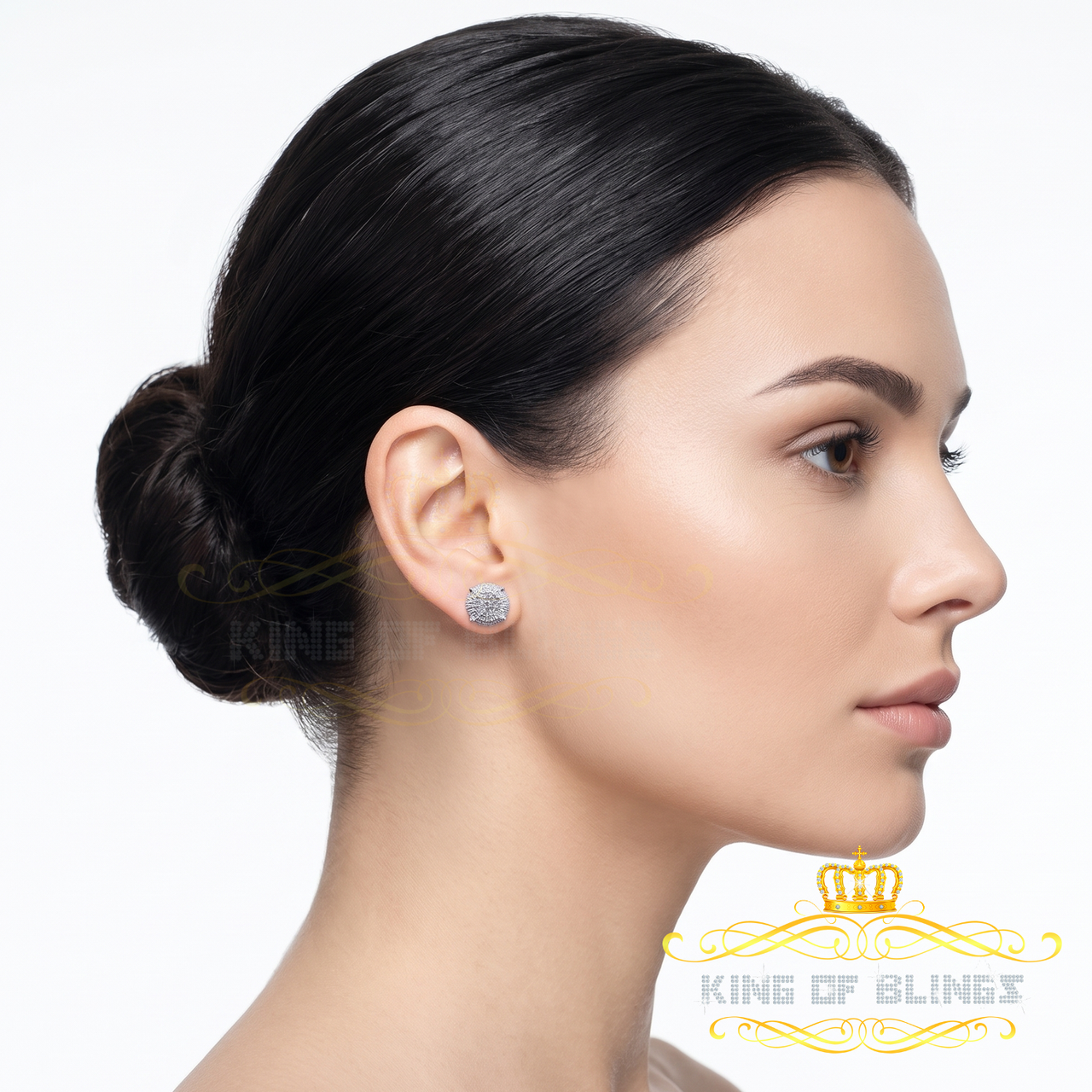 King Of Bling's 925 Sterling Silver 0.10ct Diamond For Women's & Men's White Stud Round Earring KING OF BLINGS