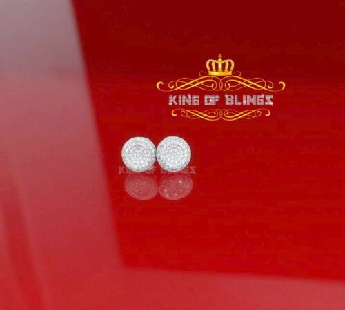 King of Bling's 925 White 1.74ct Silver Aretes Para Hombre Women's Cubic Zirconia Round Earrings