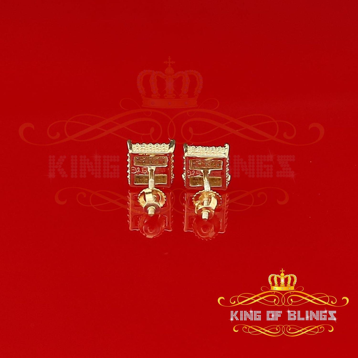 King of Blings-0.15ct Yellow Diamond 925 Sterling Silver Stud Women's/ Men's Square Earrings KING OF BLINGS