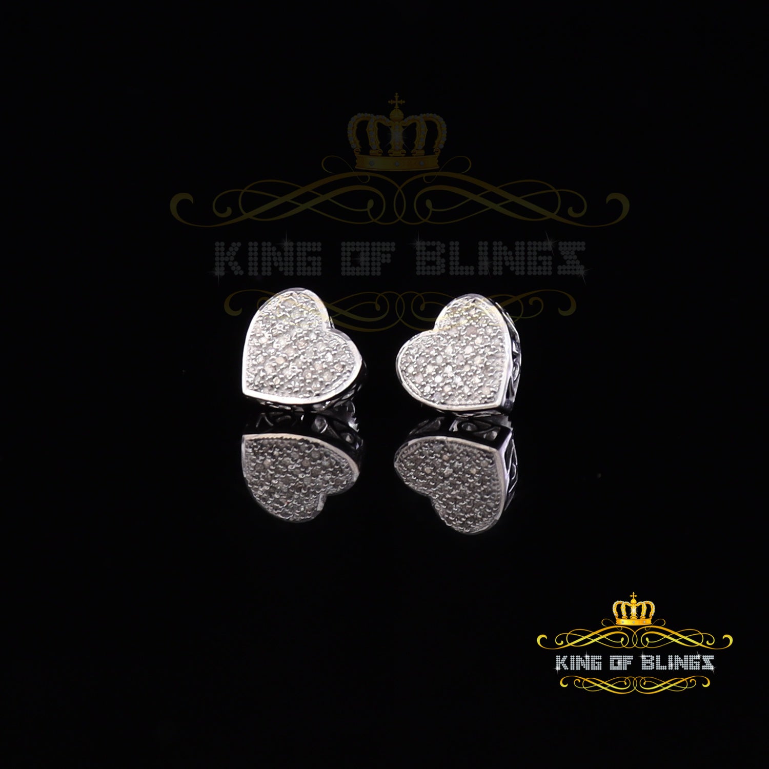 King Of Bling's Aretes Para Hombre Heart 925 White Silver 0.15ct Diamond Women's style Earring KING OF BLINGS