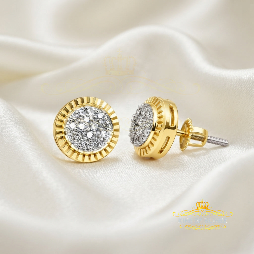 King Of Bling's 925 Sterling Yellow Silver 0.10ct Diamond For Women's & Men's Round Earrings KING OF BLINGS