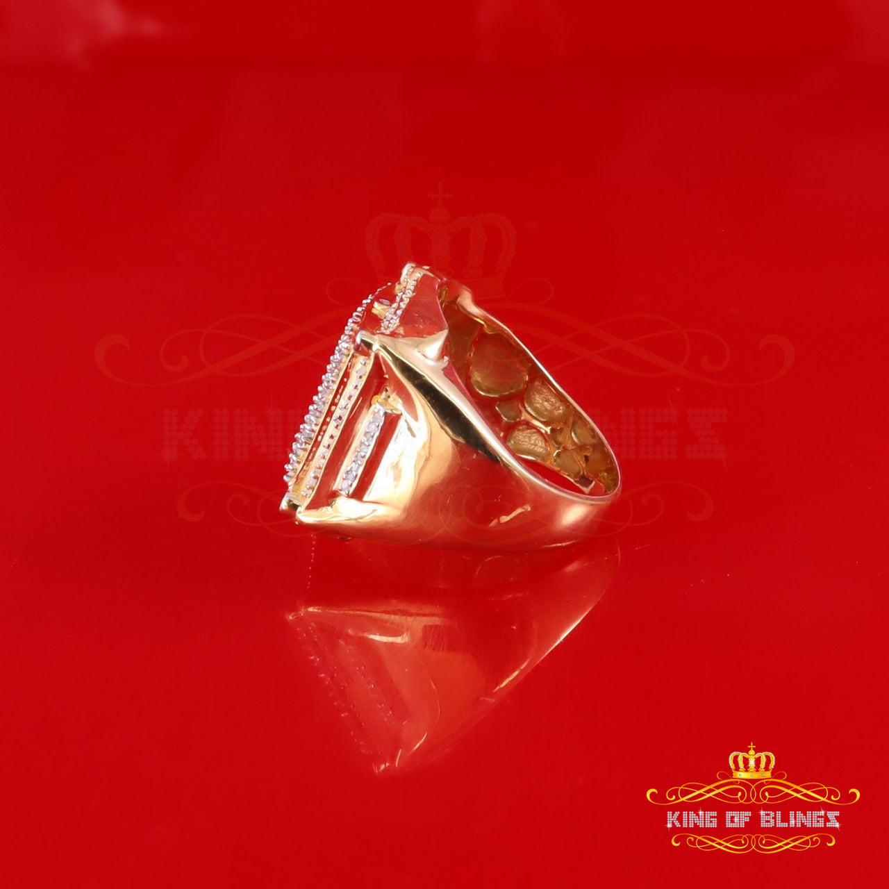 King Of Bling's 0.66ct Men's Real Diamond 925 Yellow Silver Big Mirage Set Square Rings Size 10