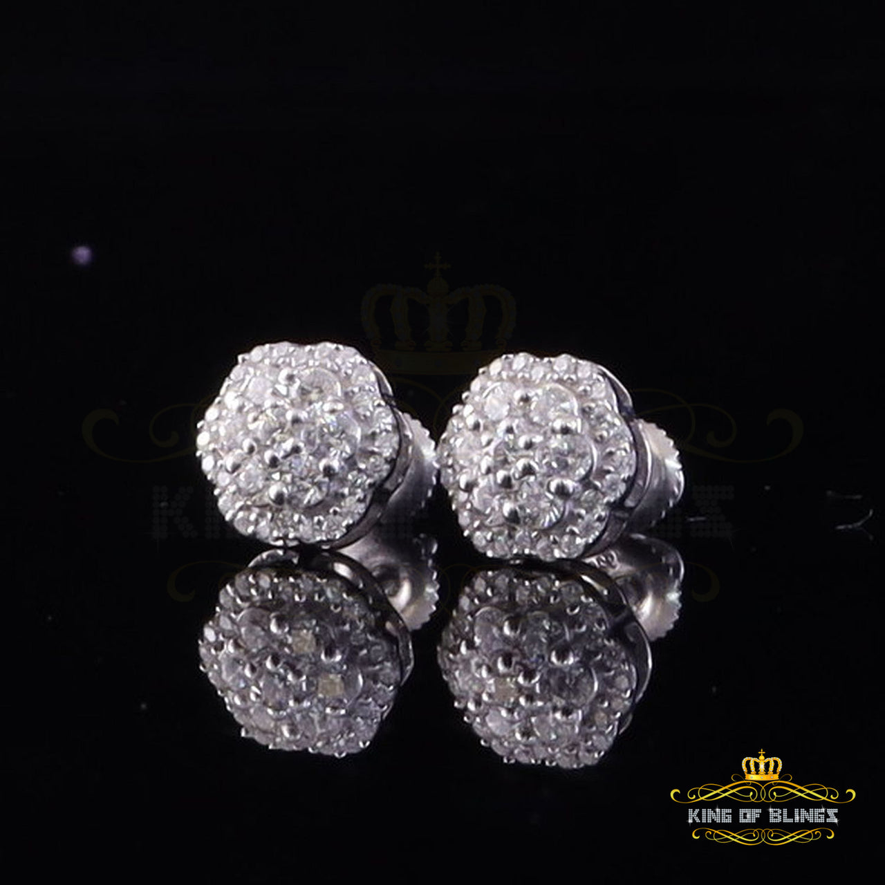 King of Bling's Men's & Women's 0.50ct Floral Earrings Moissanite 925 Sterling Silver White