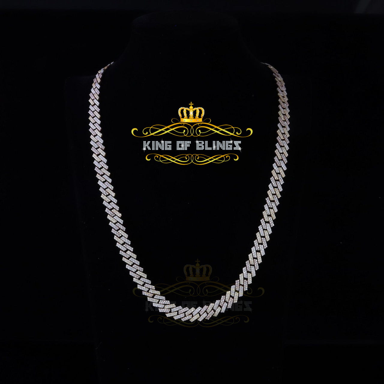 King Of Bling's 925 Silver Moissanite White Yellow Men's Cuban Necklace SZ 22inch & 10mm Width