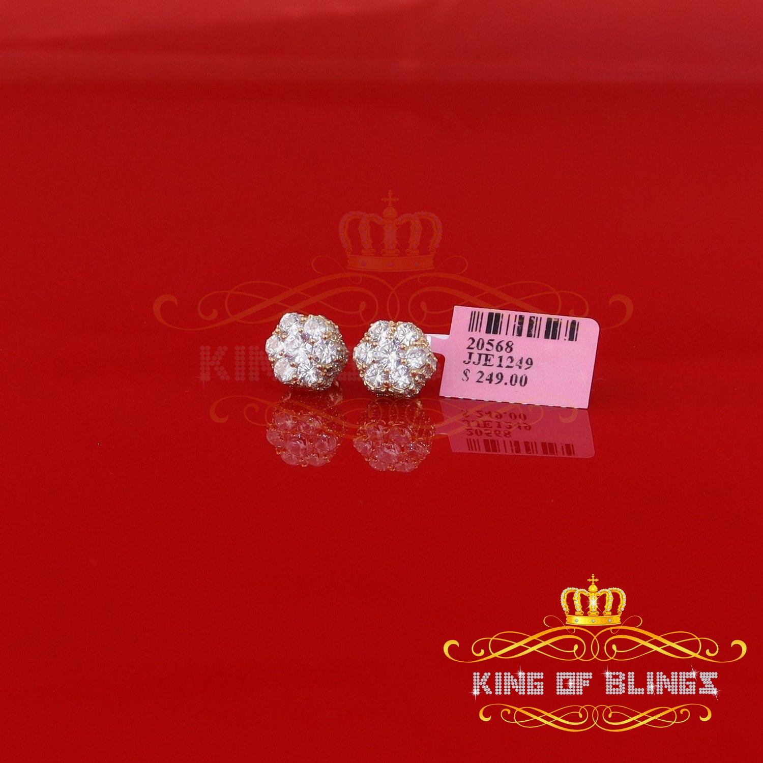 King of Bling's 2.00ct Cubic Zirconia 925 Yellow Silver Sterling Hip Hop Floral Women's Earrings KING OF BLINGS