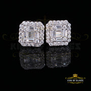 King of Blings- 925 Hip Hop White Sterling Silver 0.64ct Cubic Zirconia Women's Square Earrings KING OF BLINGS