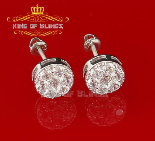 King of Blings- 2.76 ct Cubic Zirconia 925 White Silver Women's & Men's Hip Hop Round Earrings KING OF BLINGS