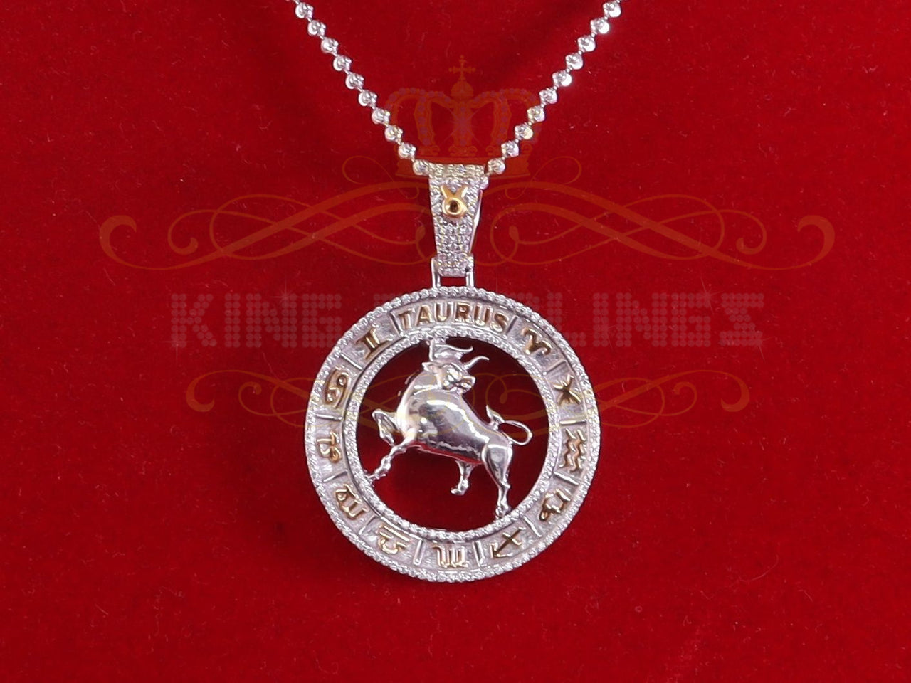 King Of Bling's TAURUS Pendant For Men's & Women's 1.77ct Cubic Zirconia Sterling White Silver