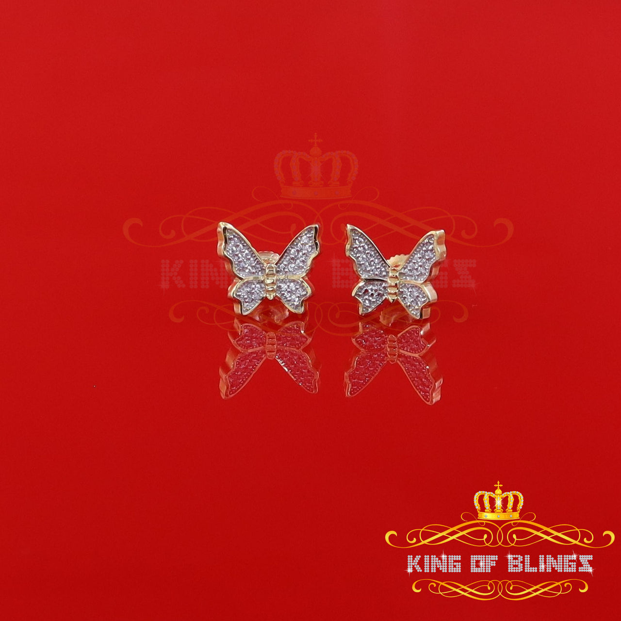 King of Bling's Women's 0.34ct Cubic Zirconia Butterfly Stud Earring Yellow 925 Sterling Silver KING OF BLINGS