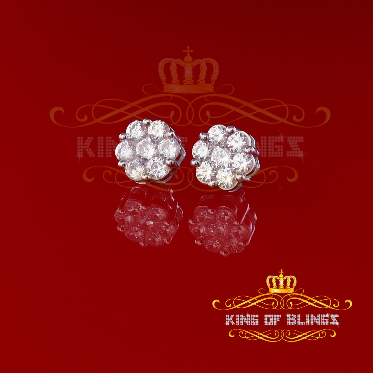 King of Blings- 925 White Sterling Silver 0.96ct Cubic Zirconia Women's Hip Hop Floral Earrings KING OF BLINGS