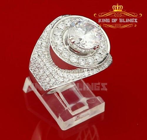Sterling Silver White 9.25ct Cubic Zirconia Round Cocktail Men's Ring Size 10 KING OF BLINGS