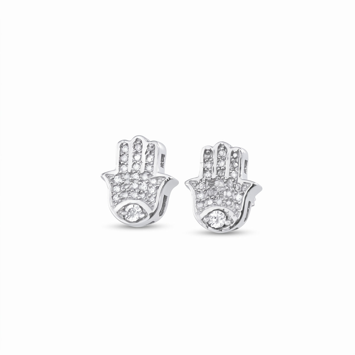 King Of Bling's Stud 925 White Sterling Silver 0.15ct Diamond Women's & Men's Hamsha Earrings KING OF BLINGS